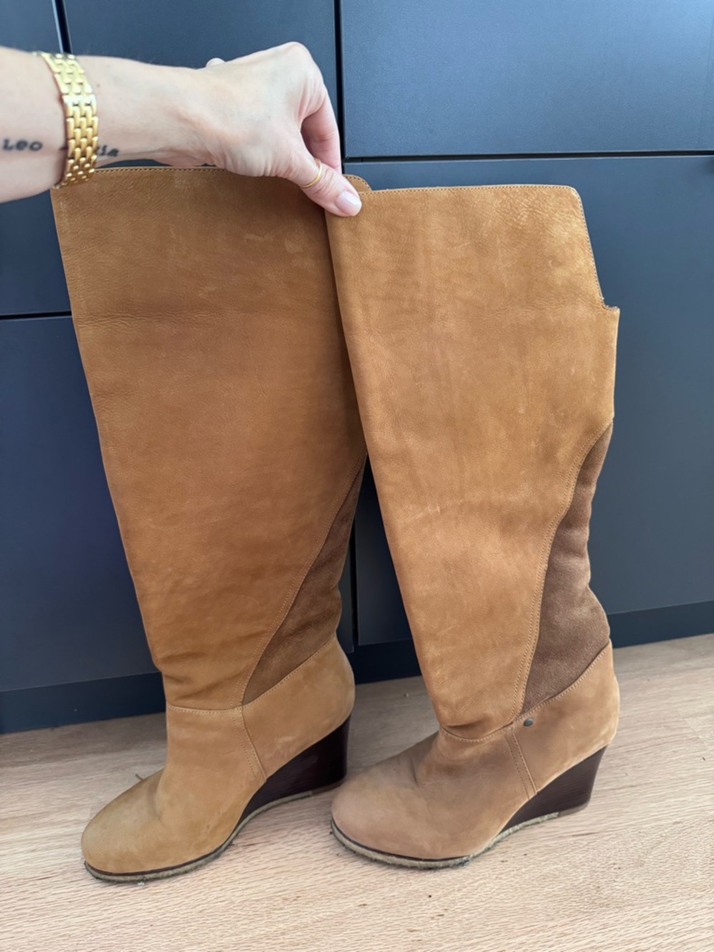 UGG Women's Tan Suede Over-the-Knee Wedge Boots